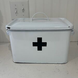 White Metal First Aid Box with Black Cross